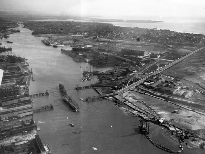 Historic photograph of bridges crossing the estuary